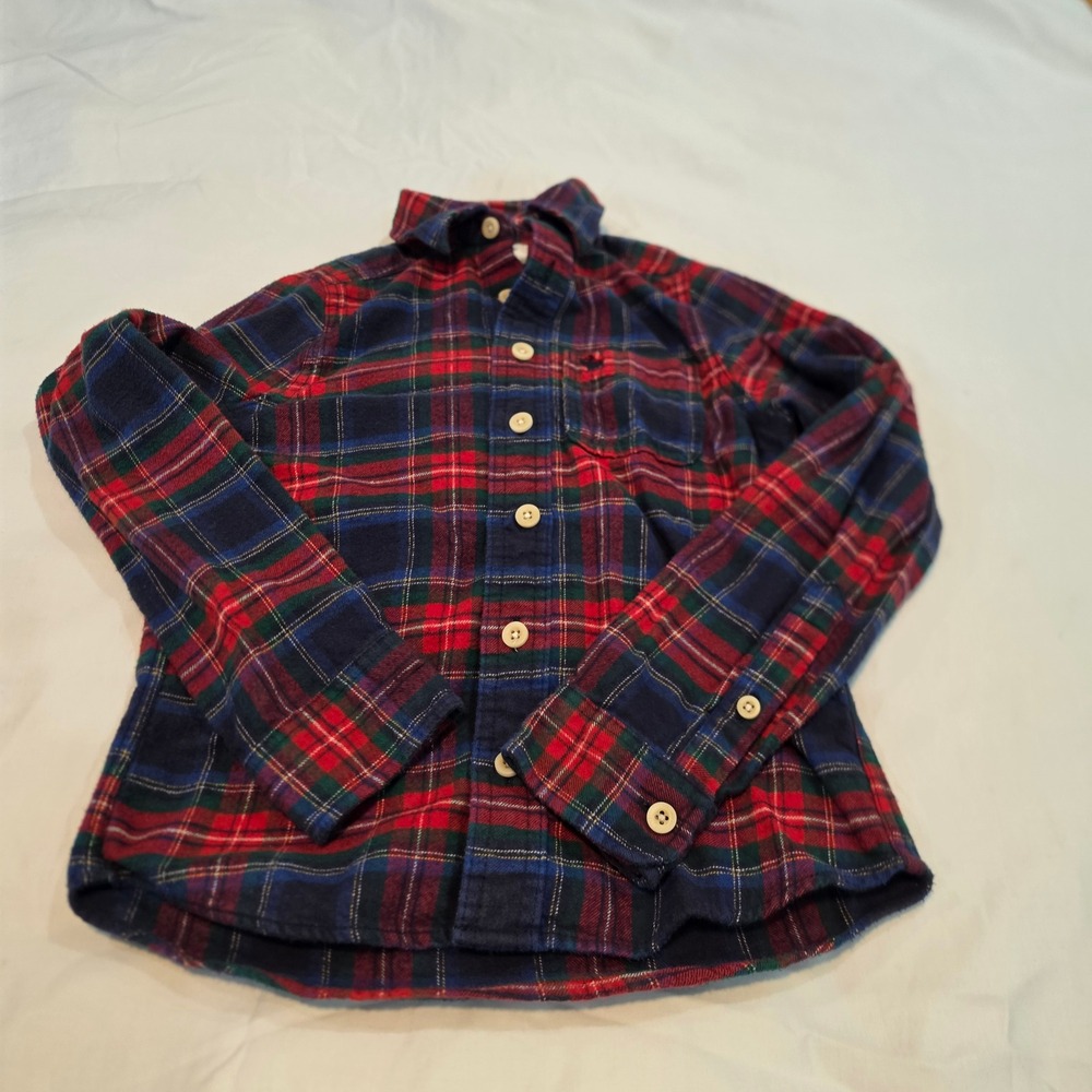 Abercrombie Kids Plaid Flannel Shirt Medium Blue Red Excellent Muscle Fit